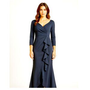 Vince Camuto Long Ruffle Gown, Navy Blue, Womens size 12